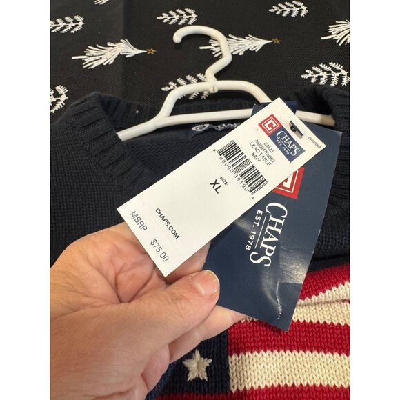 NWT Chaps Men  Iconic American Flag Sweater Navy Knit Sweater Preppy Academic XL - Picture 6 of 14